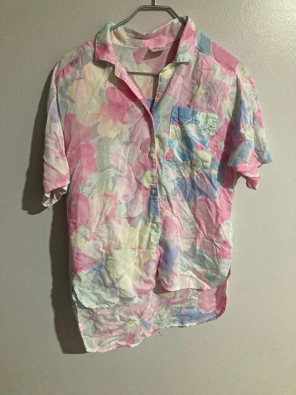 VTG Byer California Pastel Watercolor Shoulder Pads Shirt USA Women’s M Colorful